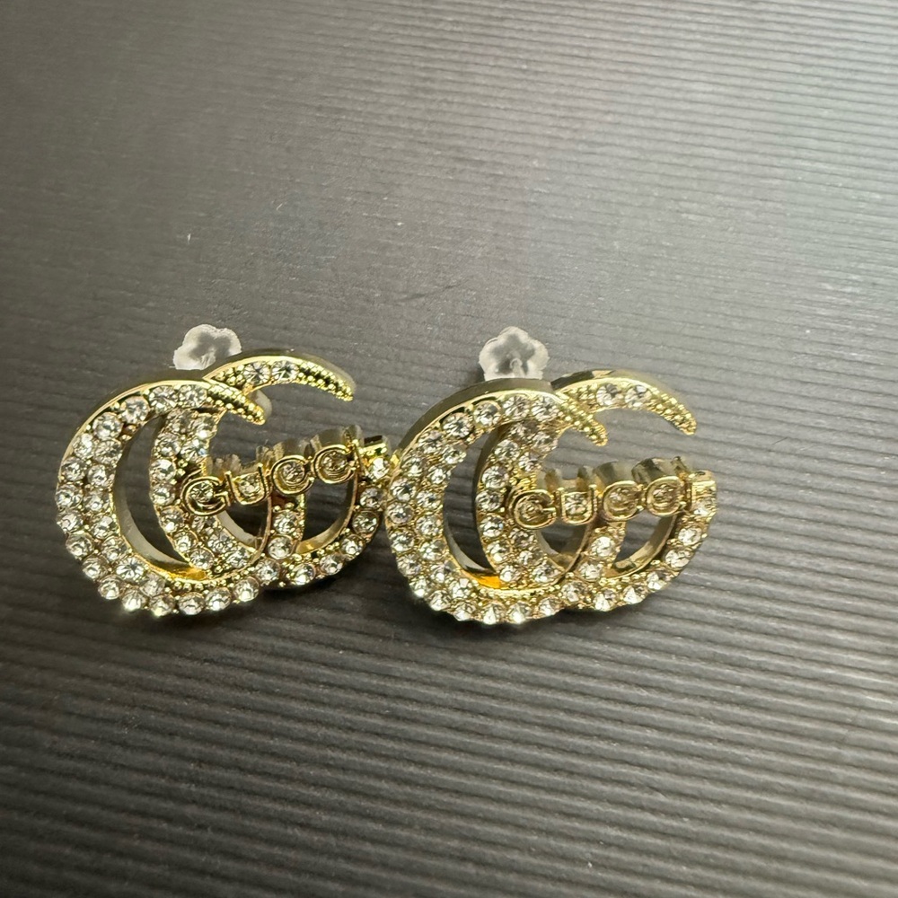 Brand new Gucci Gold tone with rhinestone Crystal Earrings with box - Picture 2 of 3